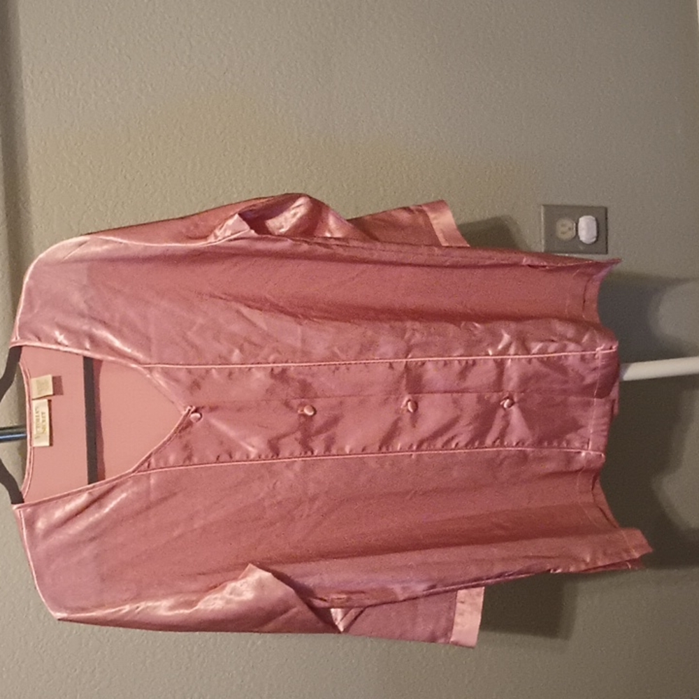 Vintage Victoria Secret gold label pink  button down gown. Satin Sz. Med
